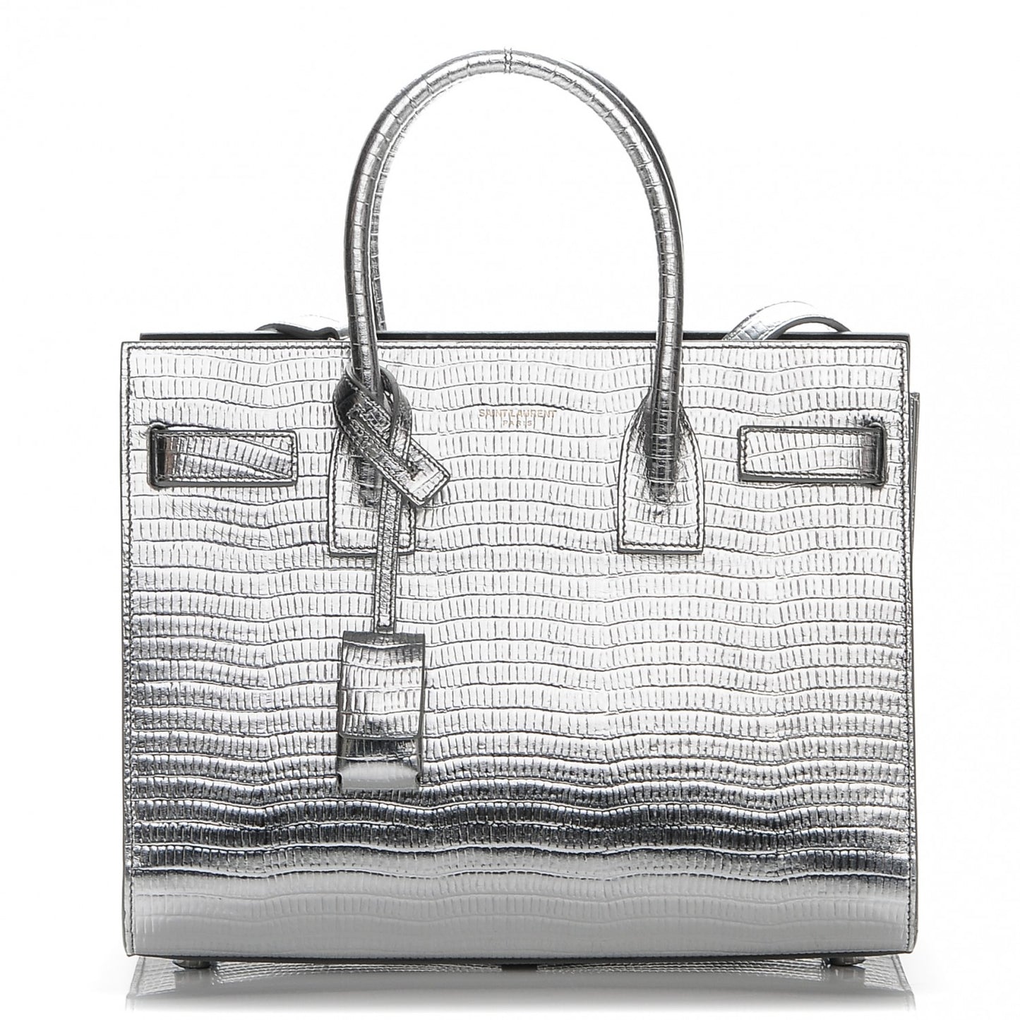 Metallic Lizard Calfskin Embossed Baby Sac De Jour Argento Nero