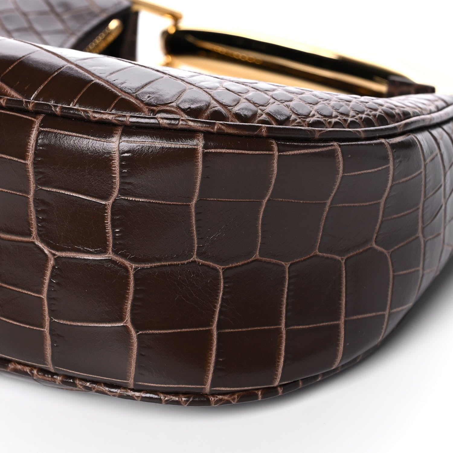 Tom Ford Calfskin Crocodile Embossed Mini Bianca Hobo Chestnut 9 of 9