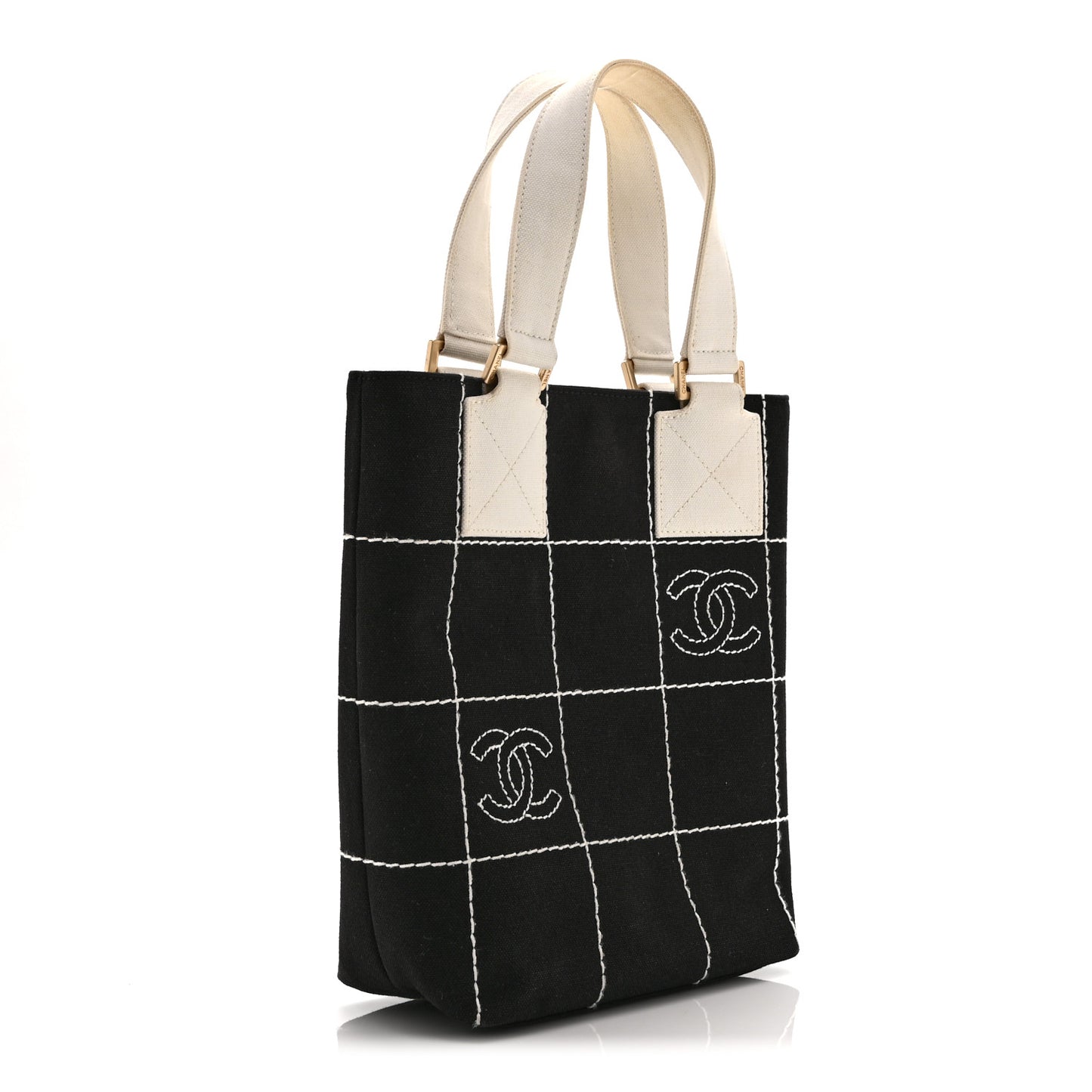 Canvas Square Stitched CC Small Tote Bag Black