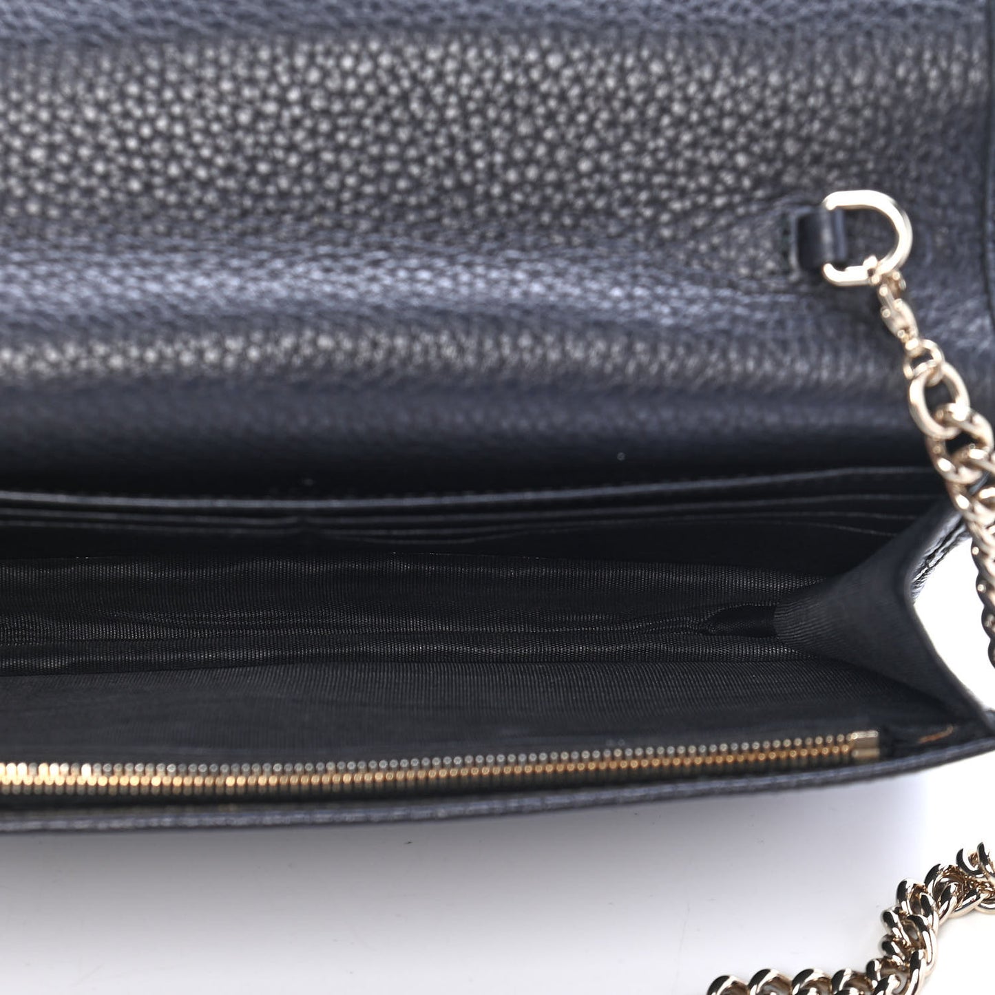 Pebbled Calfskin Soho Wallet on Chain Black