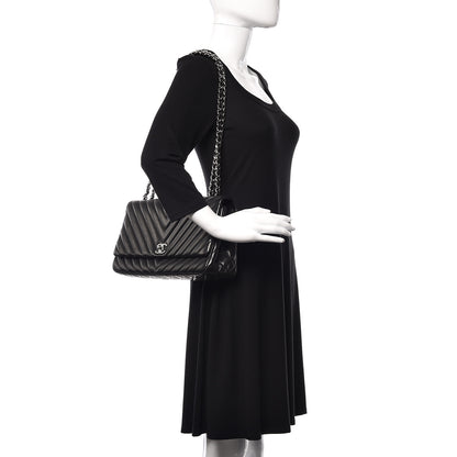 Chanel Lambskin Chevron Quilted Large Surpique Flap Black 2 of 12