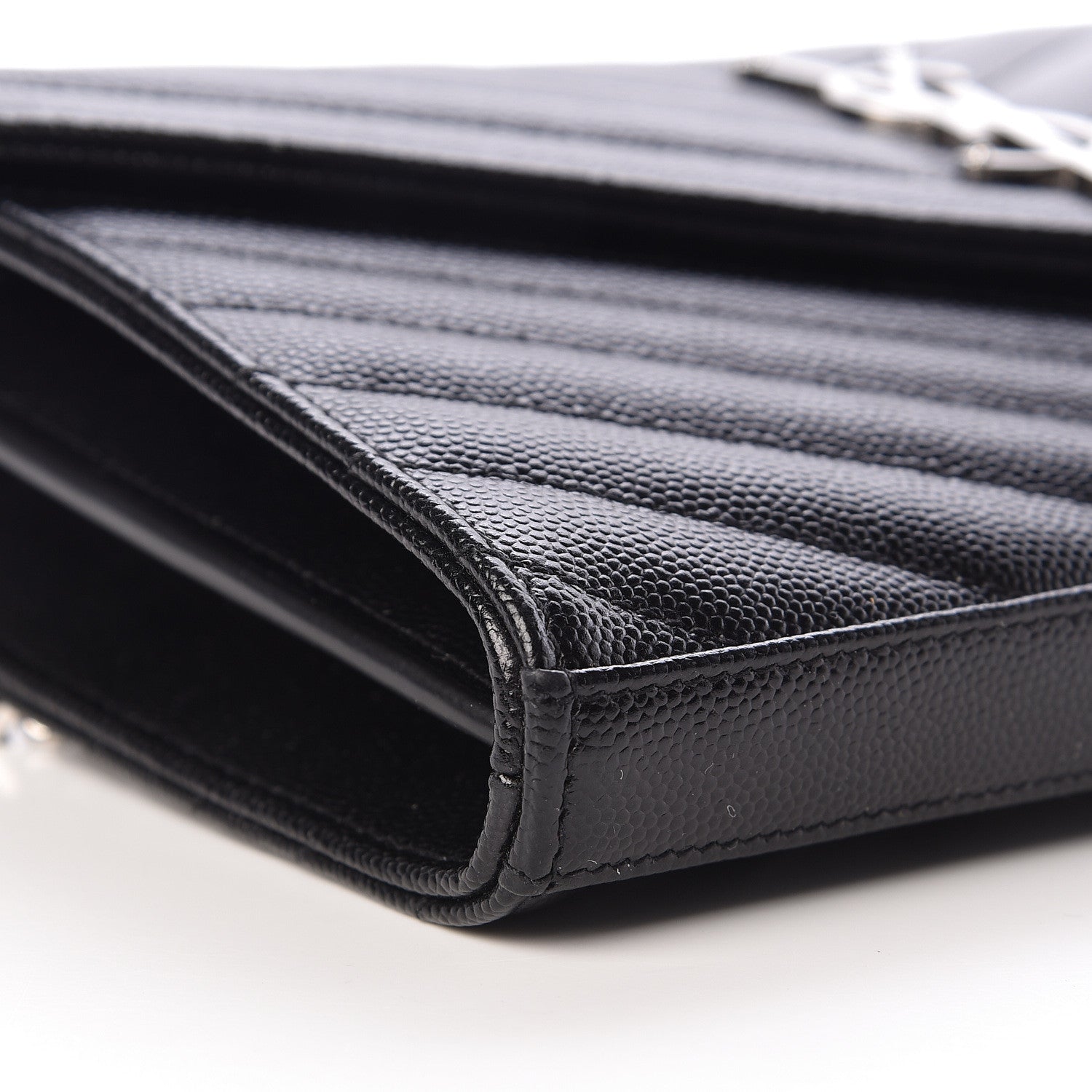 Saint Laurent Grain De Poudre Matelasse Chevron Monogram Chain Wallet Black 7 of 10