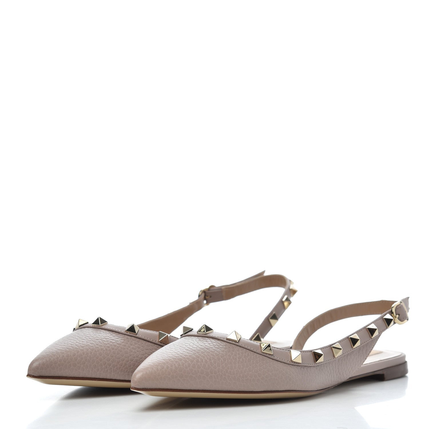 Valentino Garavani Pebbled Calfskin Rockstud Slingback Flats 38 Poudre 3 of 16