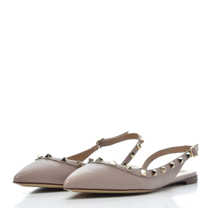 Valentino Garavani Pebbled Calfskin Rockstud Slingback Flats 38 Poudre 3 of 16