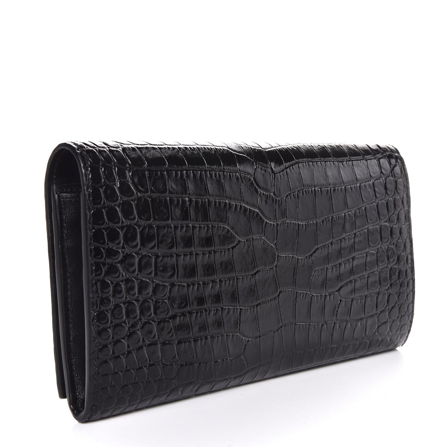 Calfskin Crocodile Embossed Large Monogram Flap Wallet Black