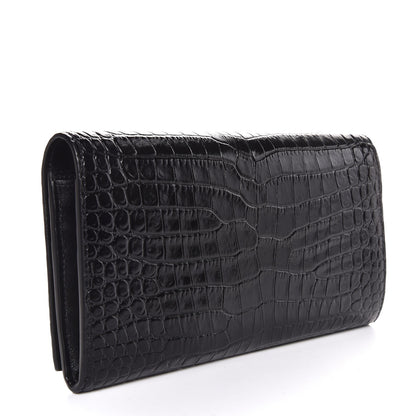 Saint Laurent Calfskin Crocodile Embossed Large Monogram Flap Wallet Black 3 of 8