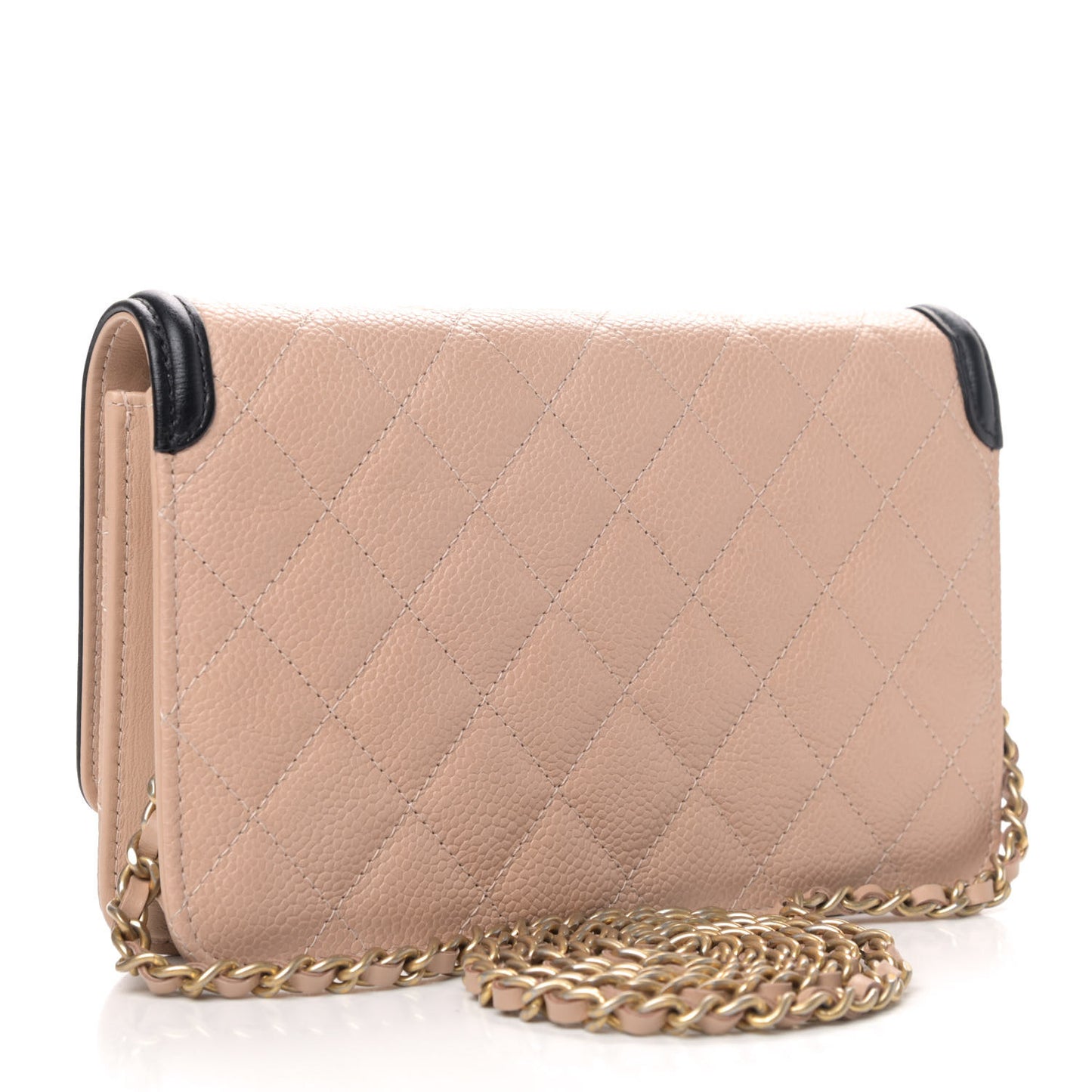 Caviar Quilted CC Filigree Wallet On Chain WOC Beige Black