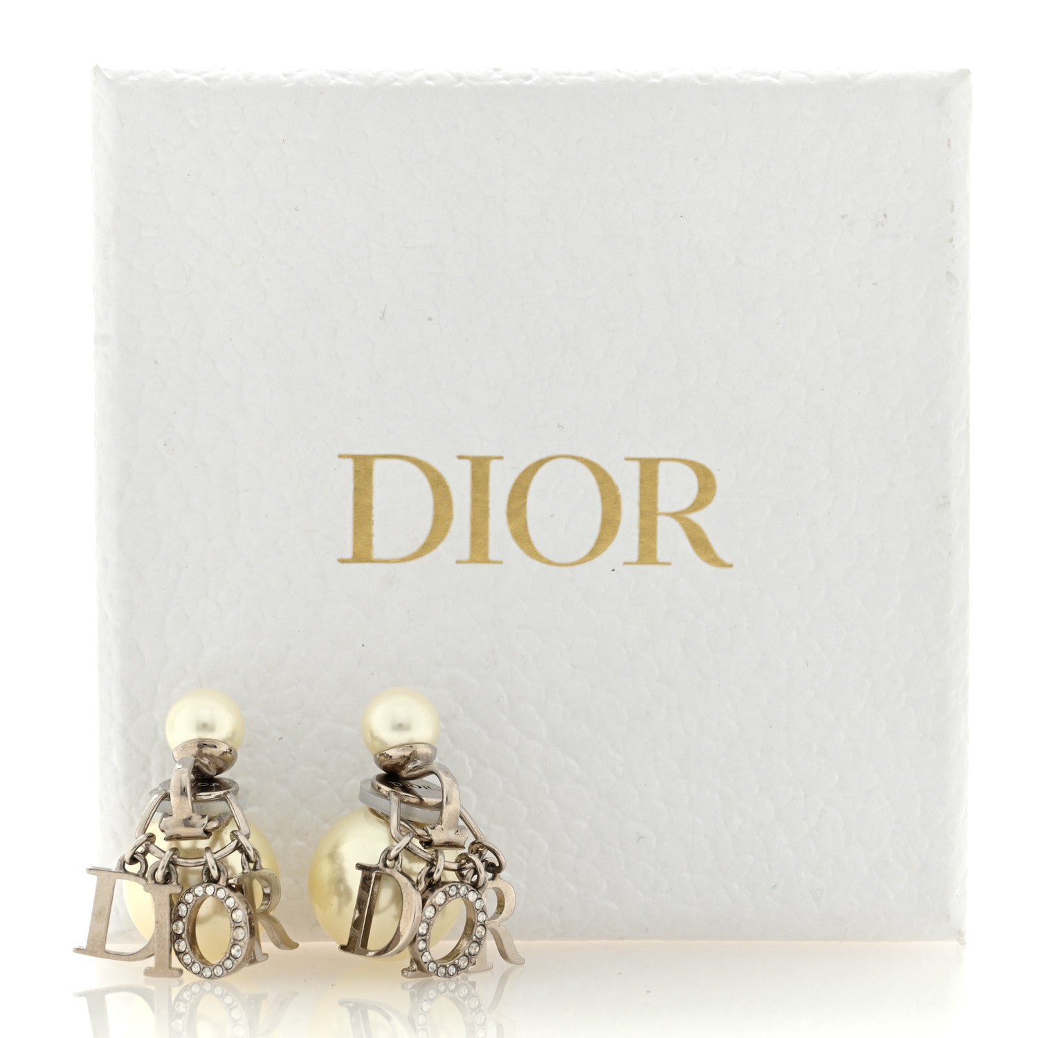 Christian Dior Metal Pearl Crystal Tribales Clip Earrings Silver White 5 of 5