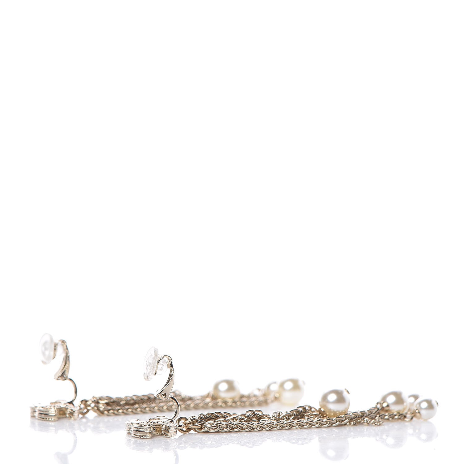 Chanel Pearl Chain CC Dangle Clip On Earrings Gold 4 of 5