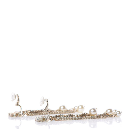 Chanel Pearl Chain CC Dangle Clip On Earrings Gold 4 of 5