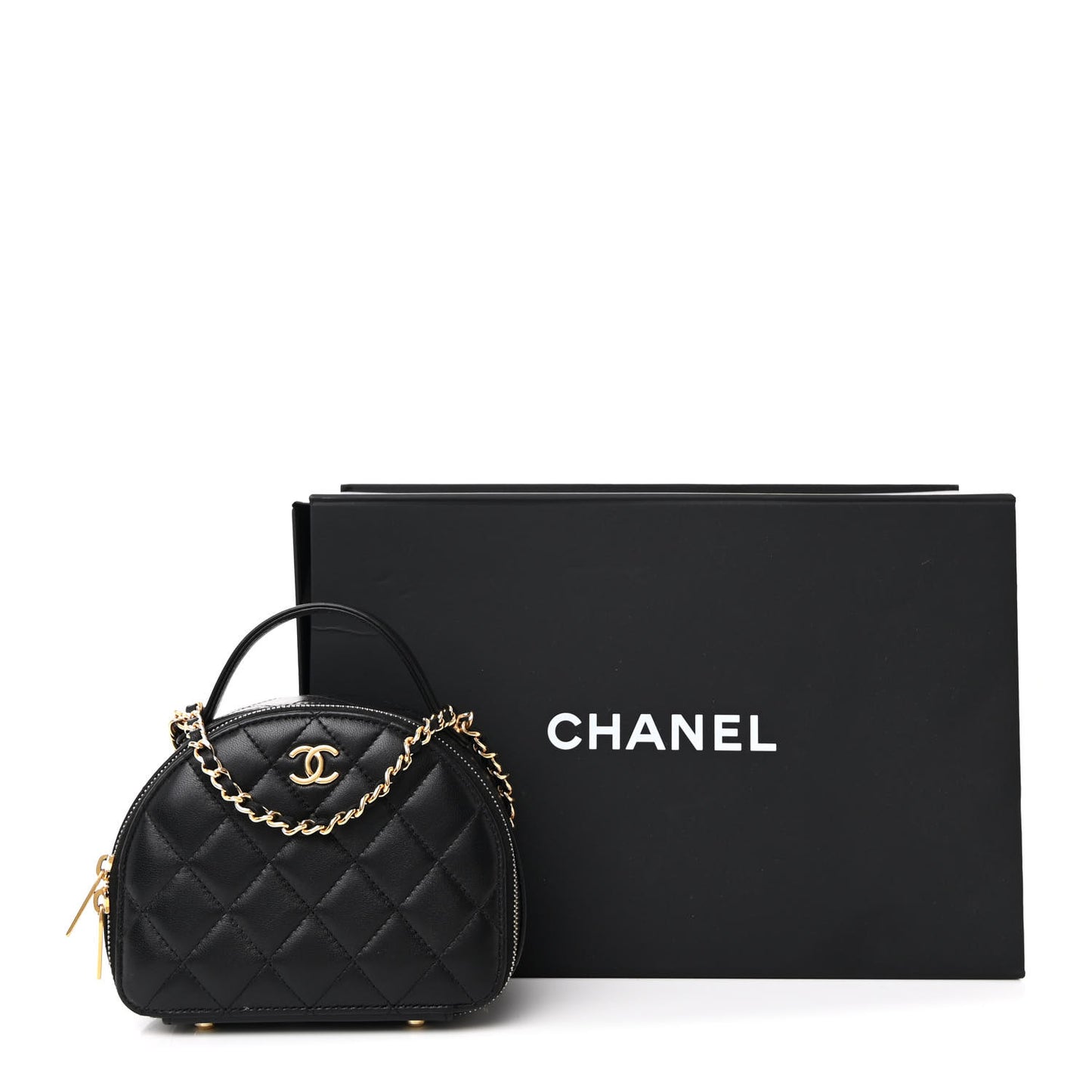 Lambskin Quilted Chic Riviera Top Handle Vanity Case Black