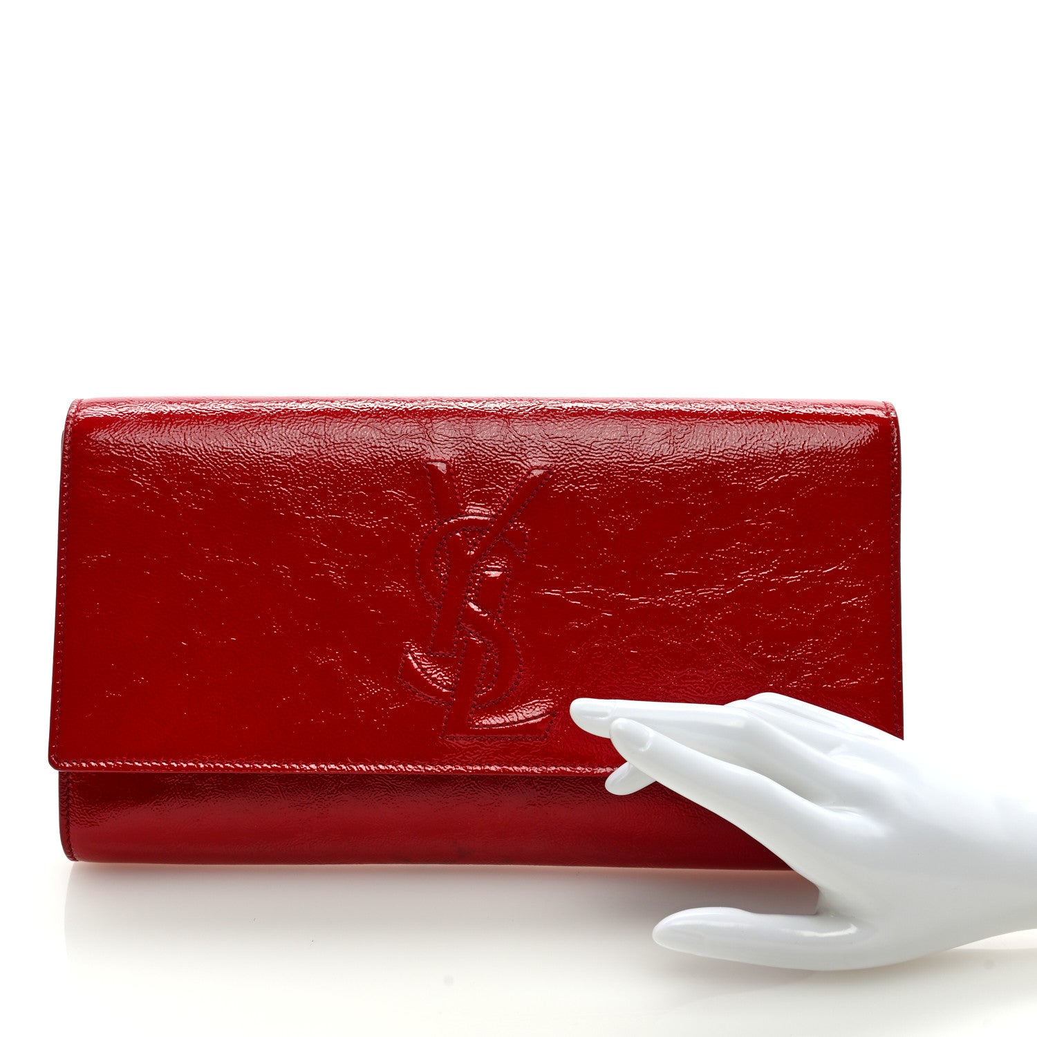 Saint Laurent Textured Patent Monogram Large Belle De Jour Clutch Red 2 of 7