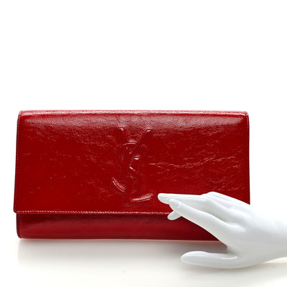 Saint Laurent Textured Patent Monogram Large Belle De Jour Clutch Red 2 of 7