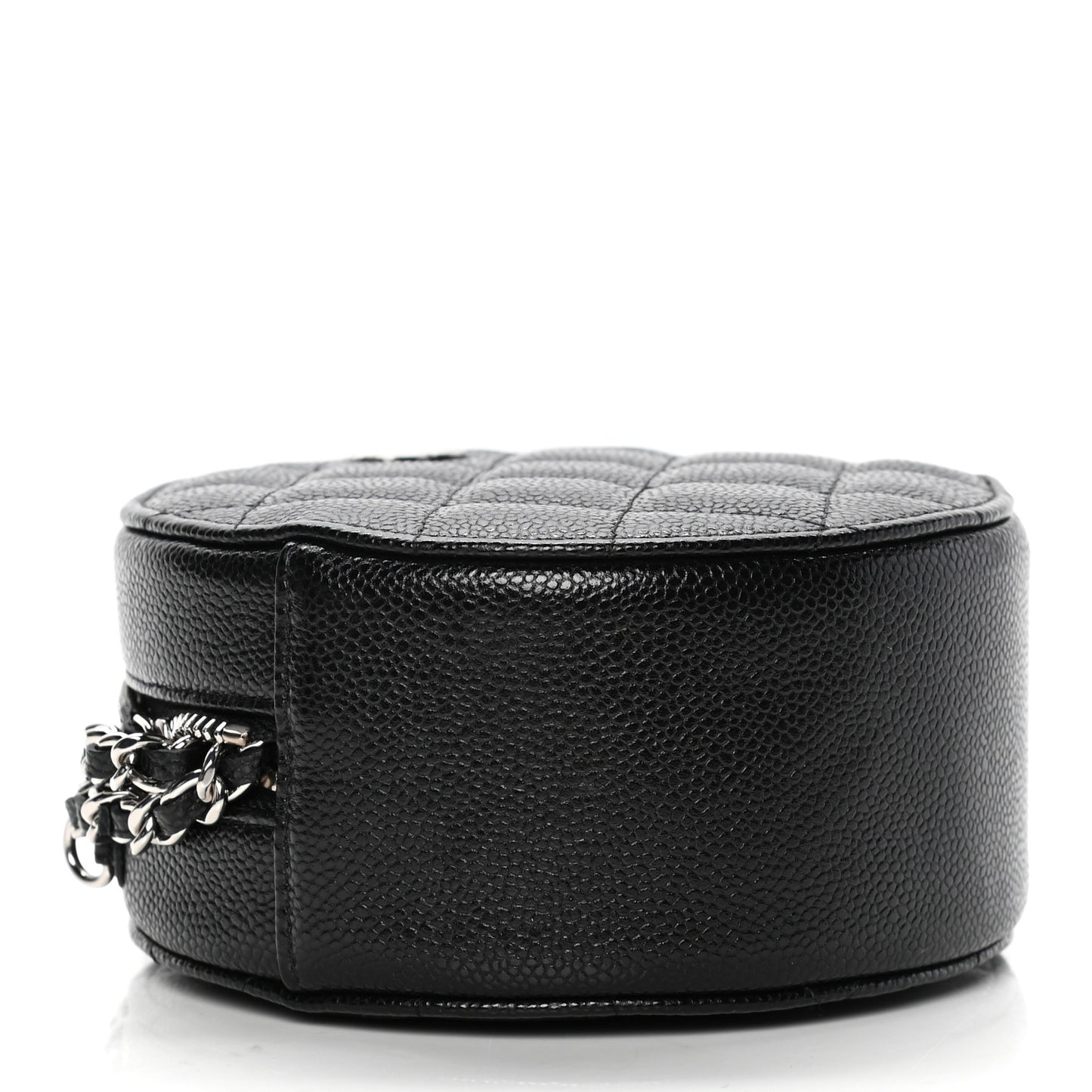 Caviar Quilted Round Clutch With Chain Black