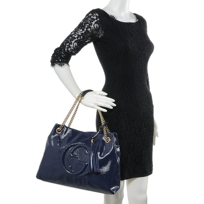 Gucci Patent Medium Soho Chain Shoulder Bag Uniform Blue 2 of 8
