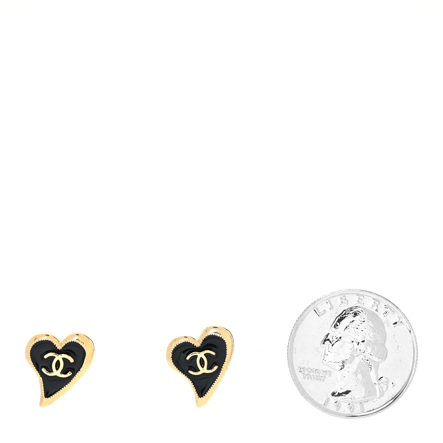 Metal CC Heart Earrings Gold Black