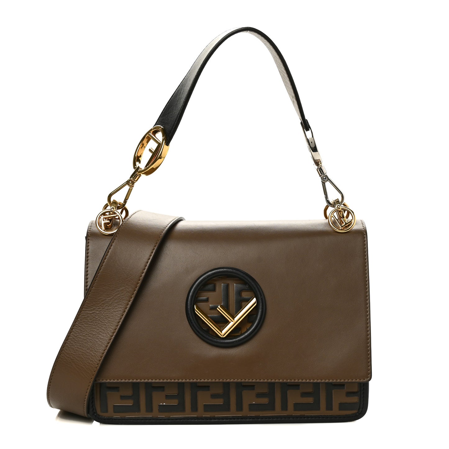Vitello Century F is Fendi Bi-Color FF 1974 Embossed Kan I Shoulder Bag Maya Black