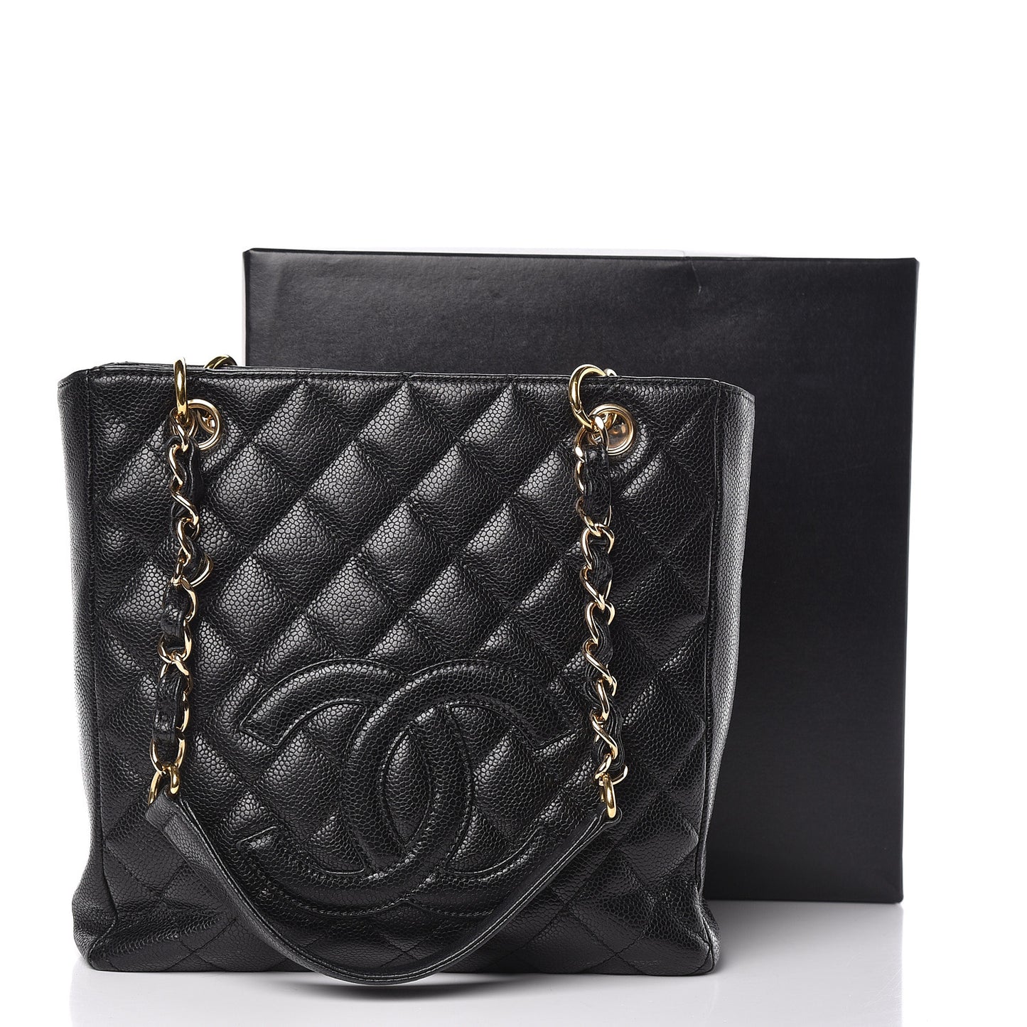 Caviar Quilted Petit Shopping Tote PST Black