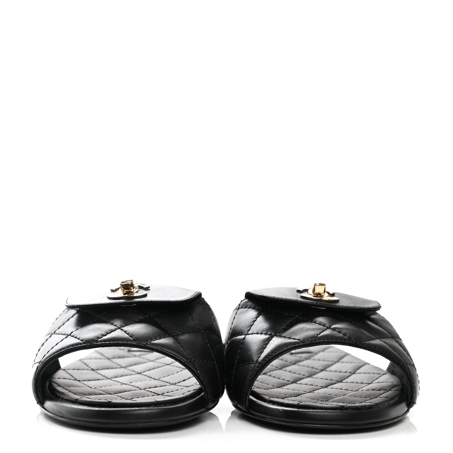 Lambskin Quilted CC Turnlock Sandals 37.5 Black