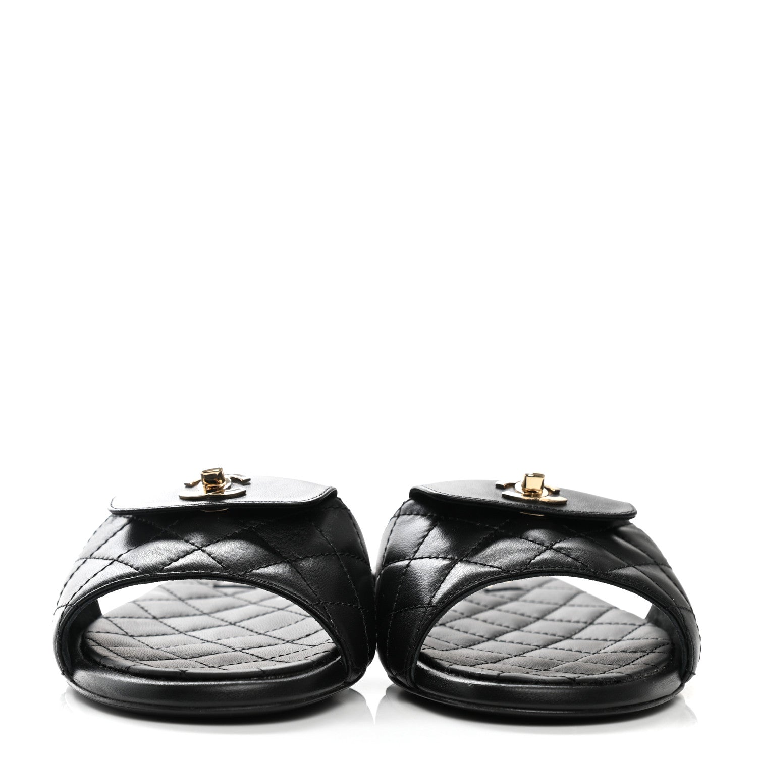 Chanel Lambskin Quilted CC Turnlock Sandals 37.5 Black 3 of 18
