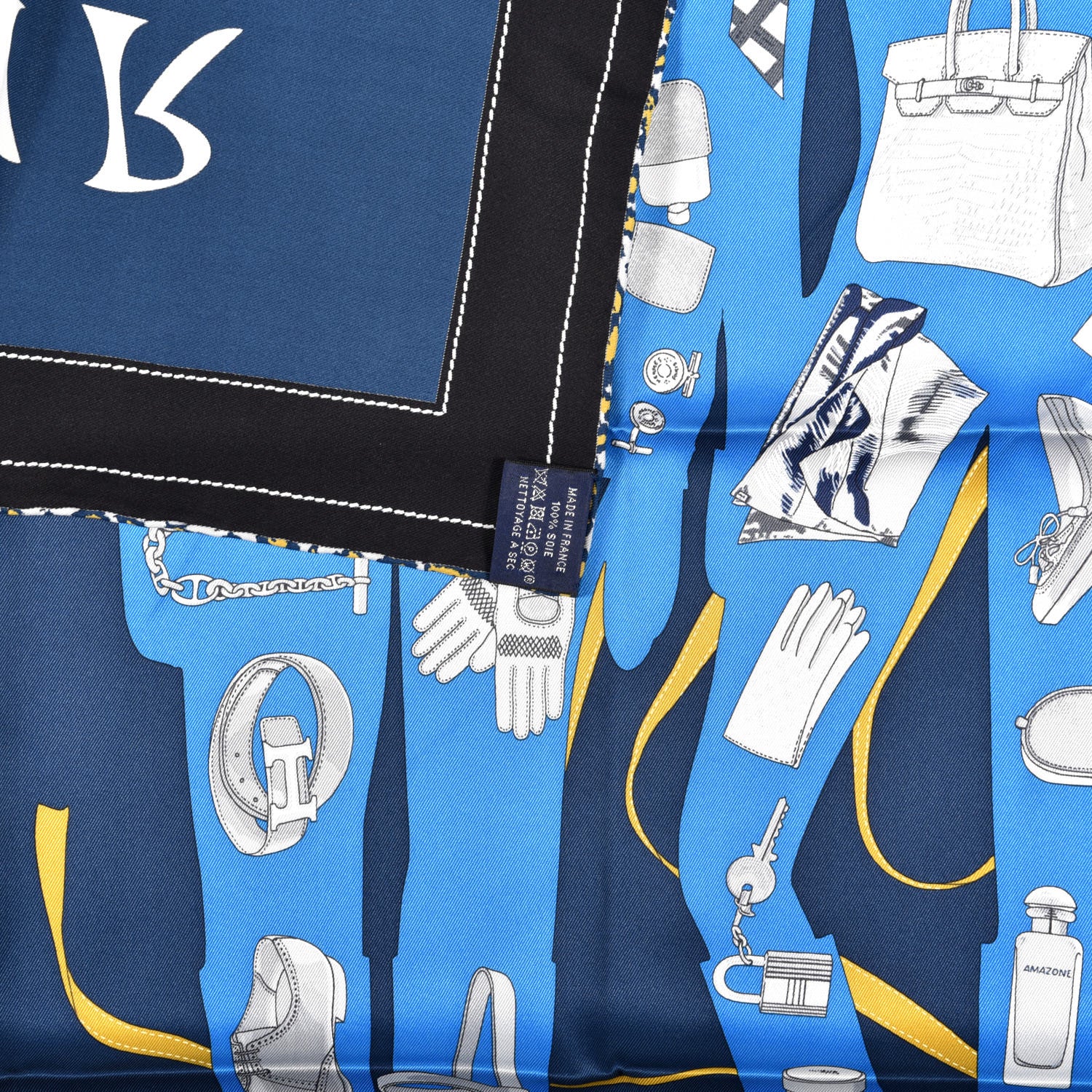 Hermes Vintage Silk Monsieur et Madame Scarf 70 Marine Cobalt Gold 4 of 4