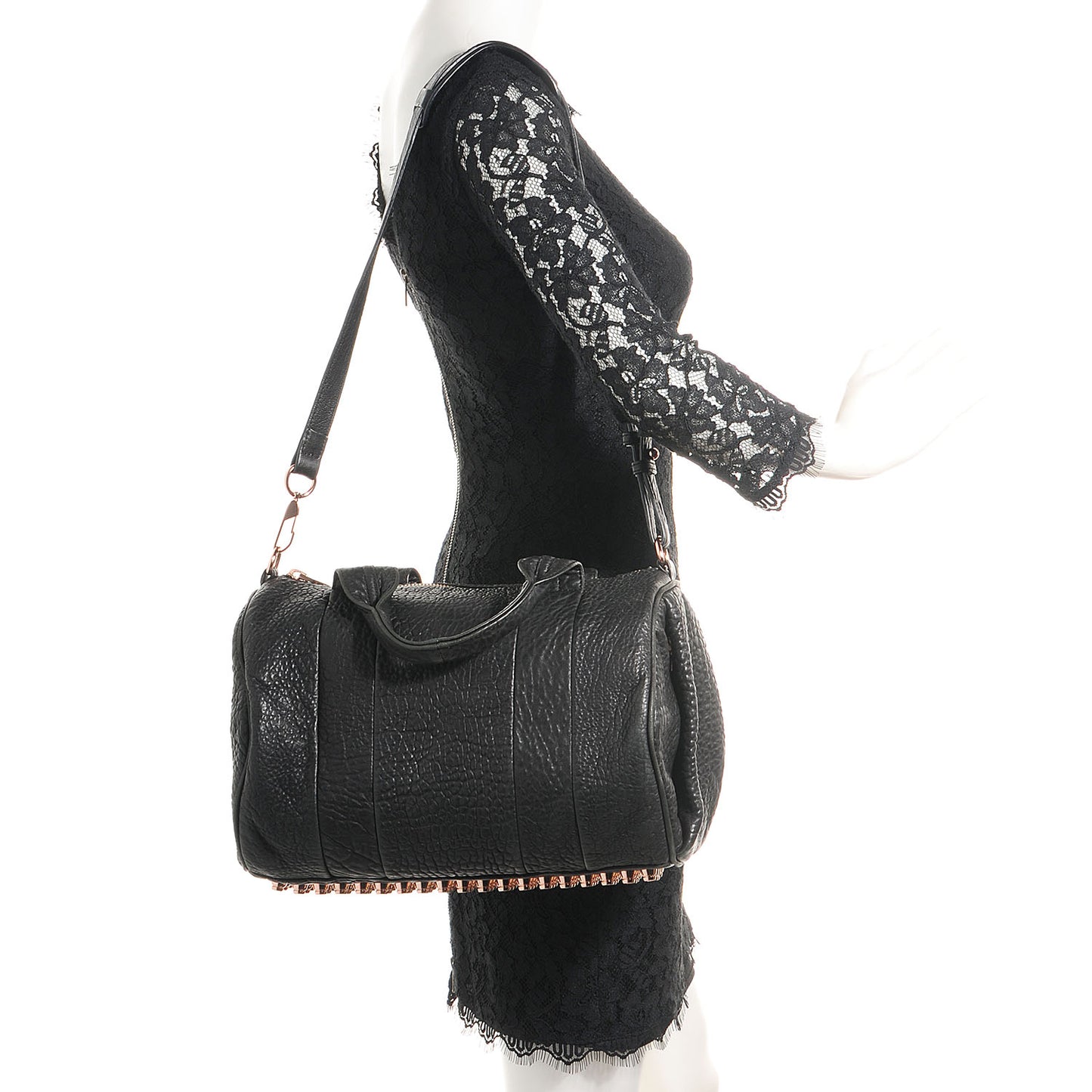 Pebbled Lambskin Rocco Black with Rose Gold Hardware