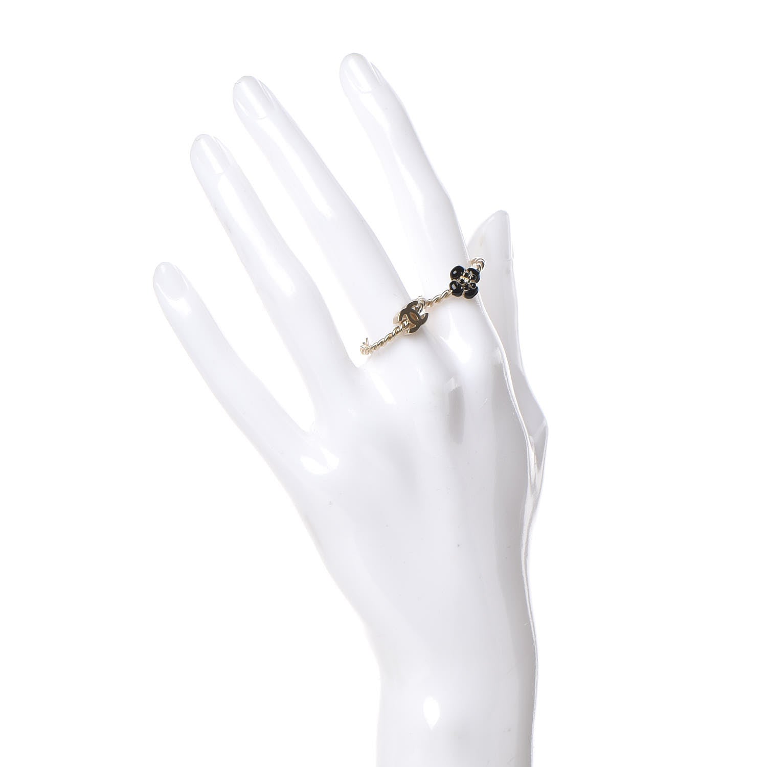 Chanel Enamel Camellia CC Ring Set of 2 4.5 5.5 Gold Black 2 of 5