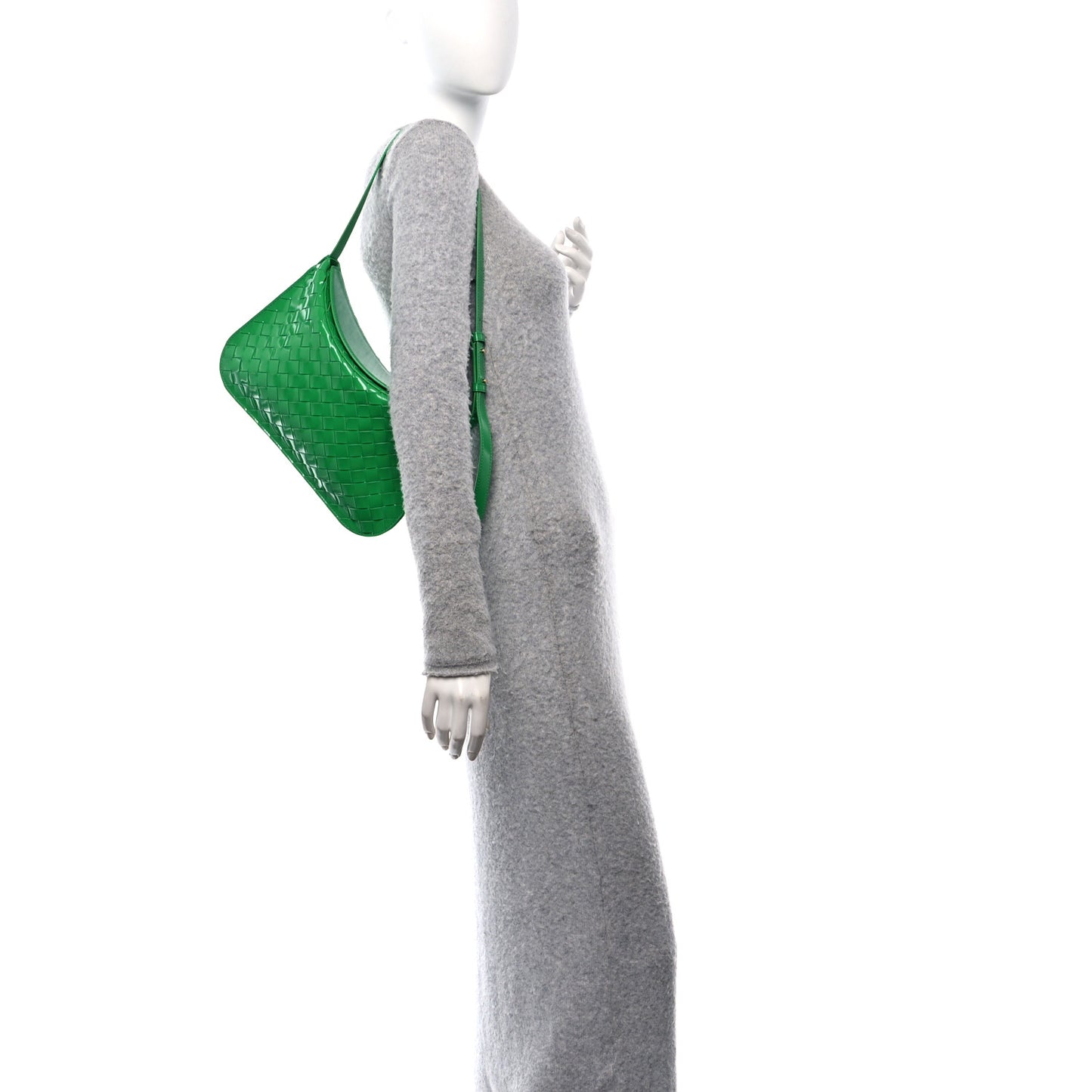 Brushed Calfskin Intrecciato Cradle Fold Over Shoulder Bag Parakeet