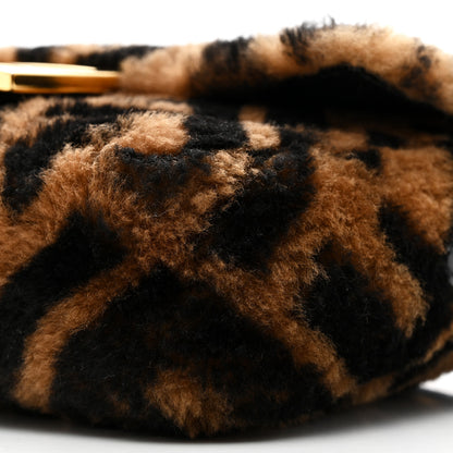 Fendi Shearling Vitello Dolce Macro FF 1974 Mini Baguette Tobacco Black 10 of 10