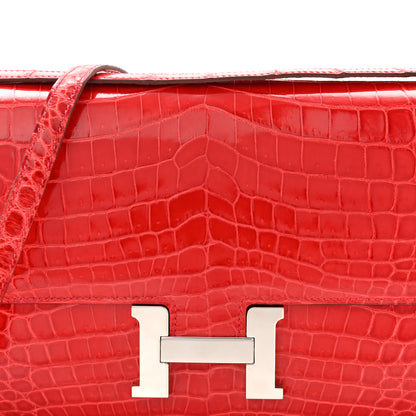 Hermes Shiny Niloticus Crocodile Constance Elan 25 Rouge Casaque 15 of 19