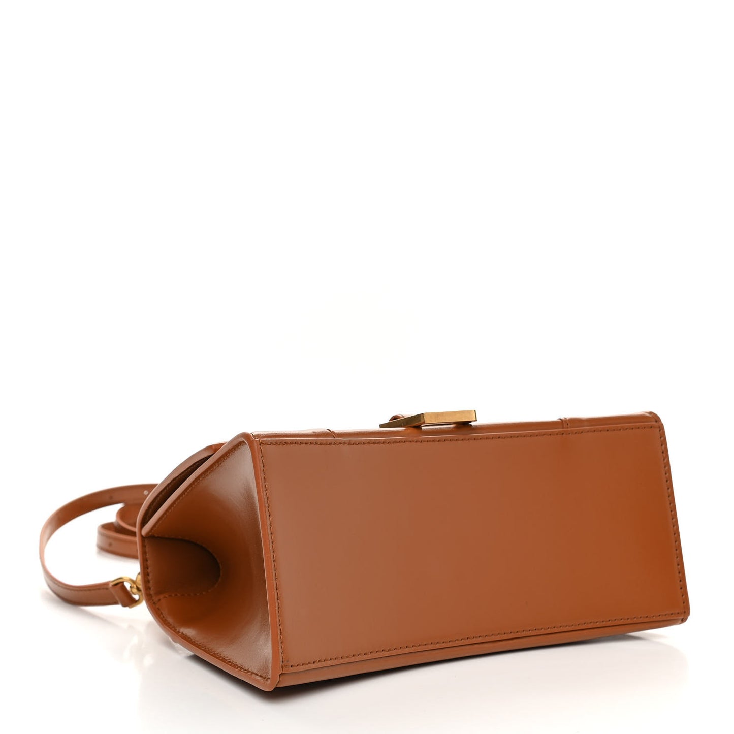 Shiny Box Calfskin Small Hourglass Top Handle Bag Camel