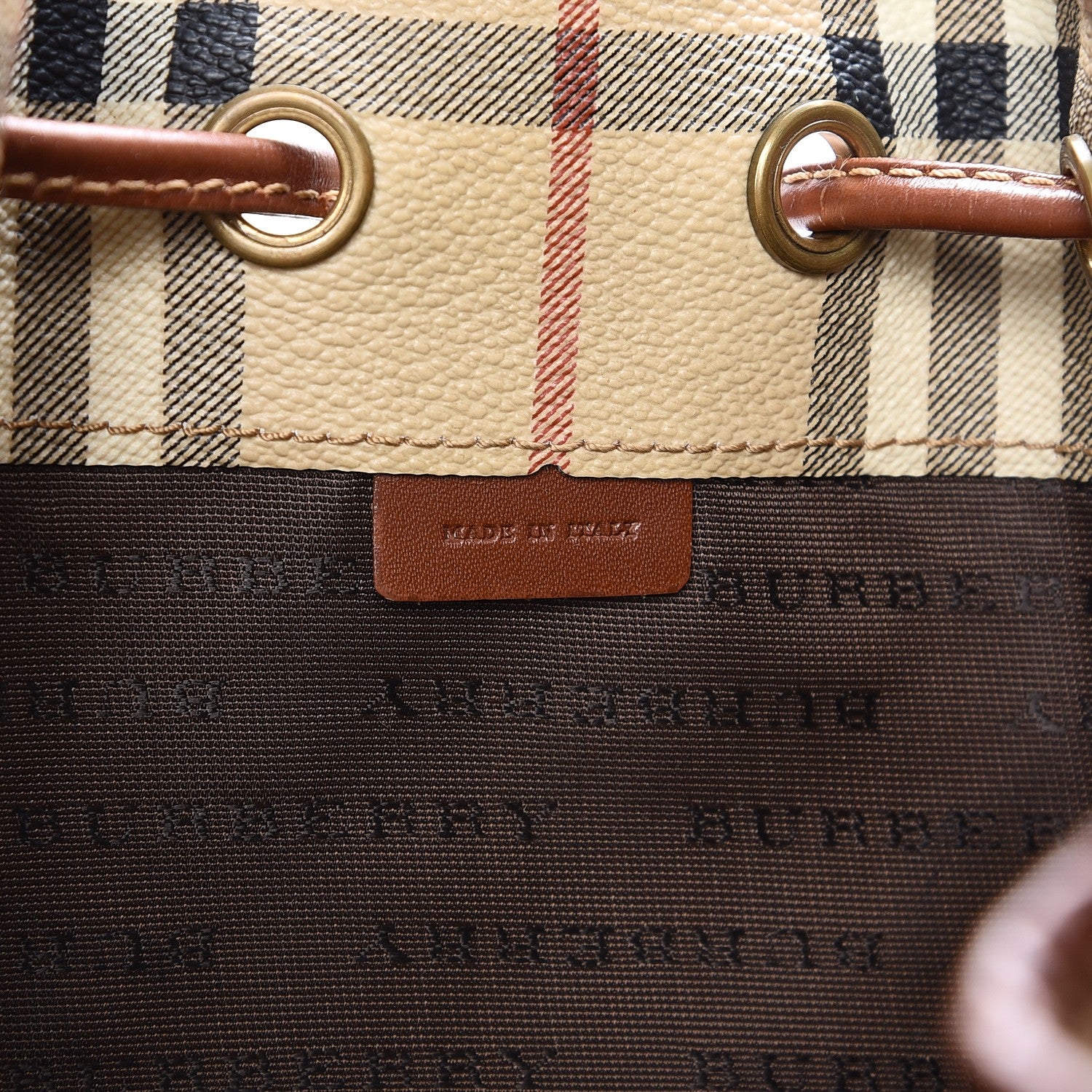 Burberry Haymarket Check Drawstring Bucket Bag Brown 8 of 11