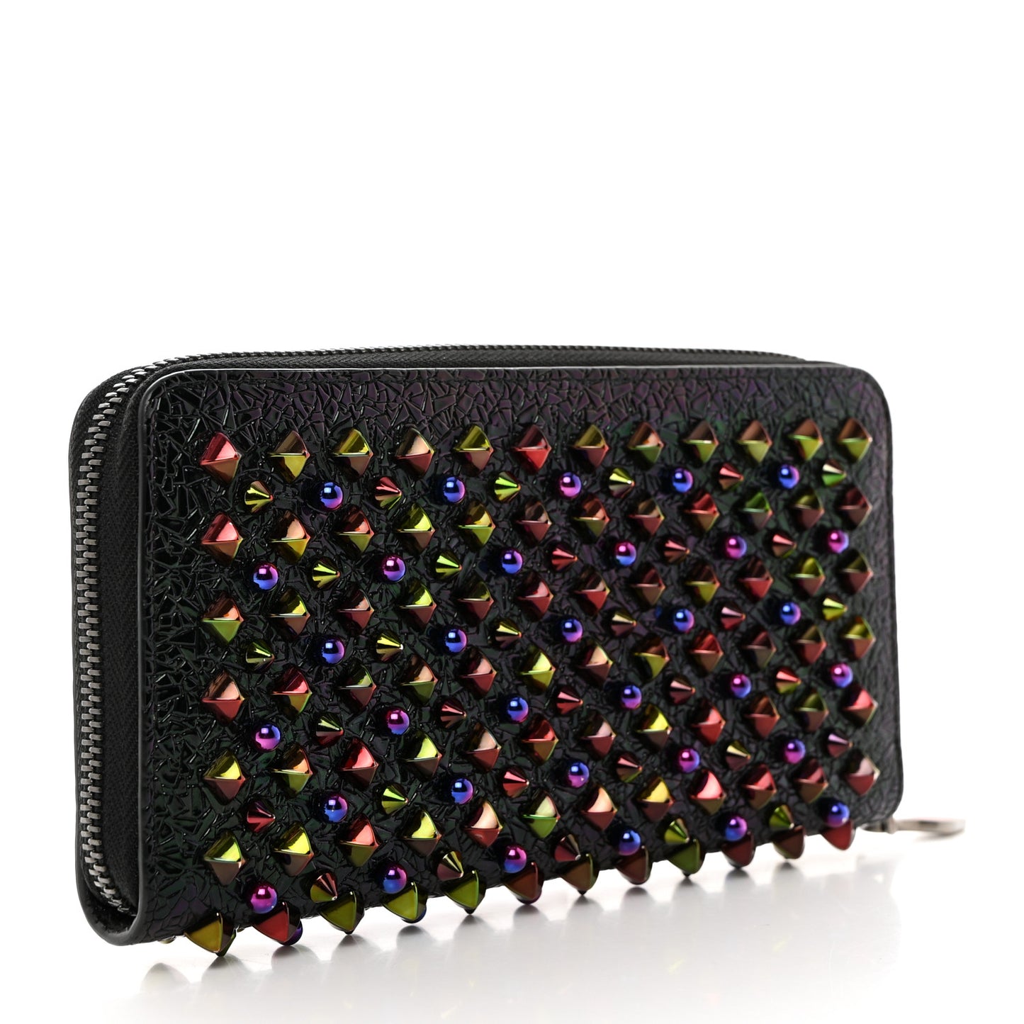 Metallic Patent Spikes Panettone Zip Around Wallet Black Multicolor Metal