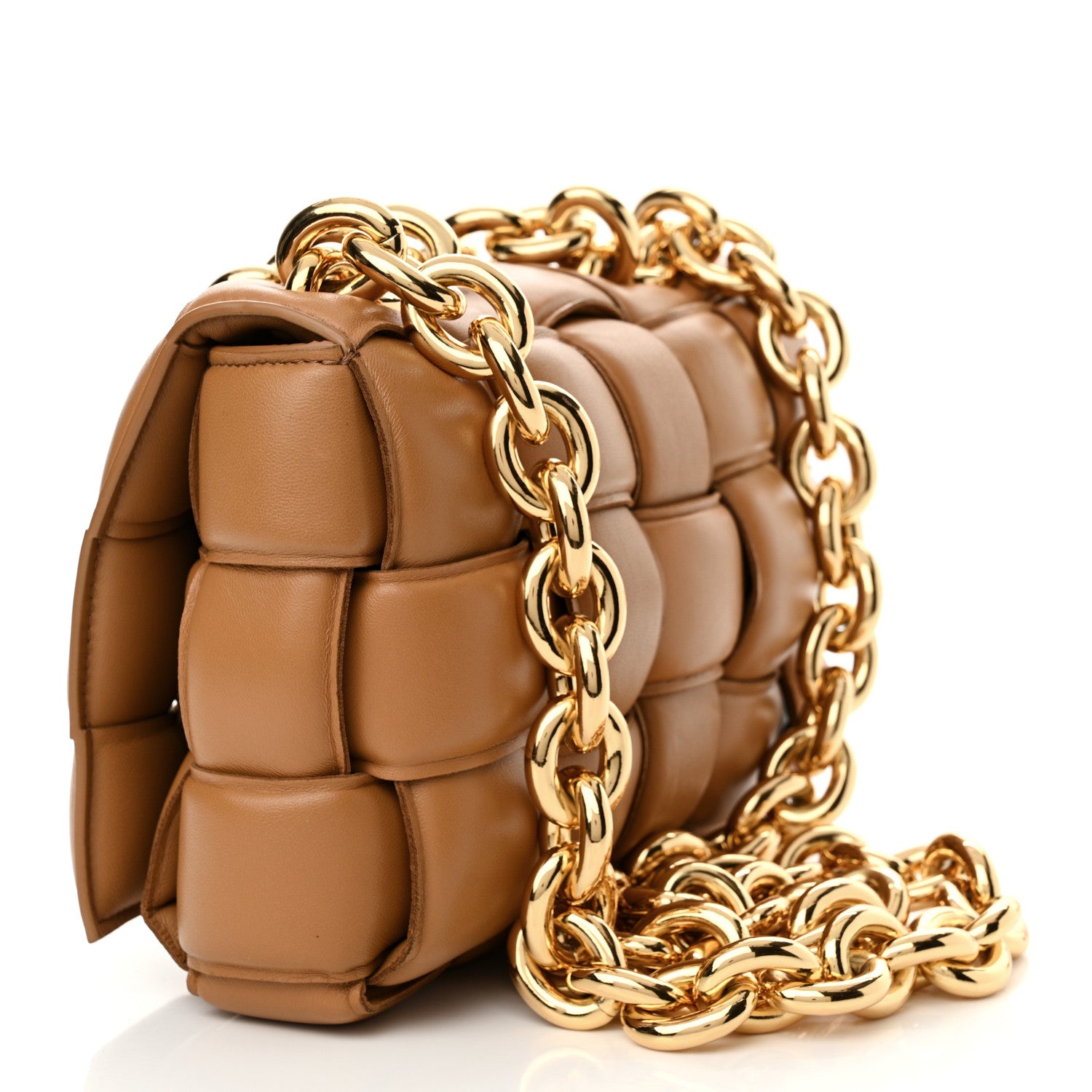 Bottega Veneta Lambskin Maxi Intreccio Padded Chain Cassette Crossbody Bag Caramel 3 of 11
