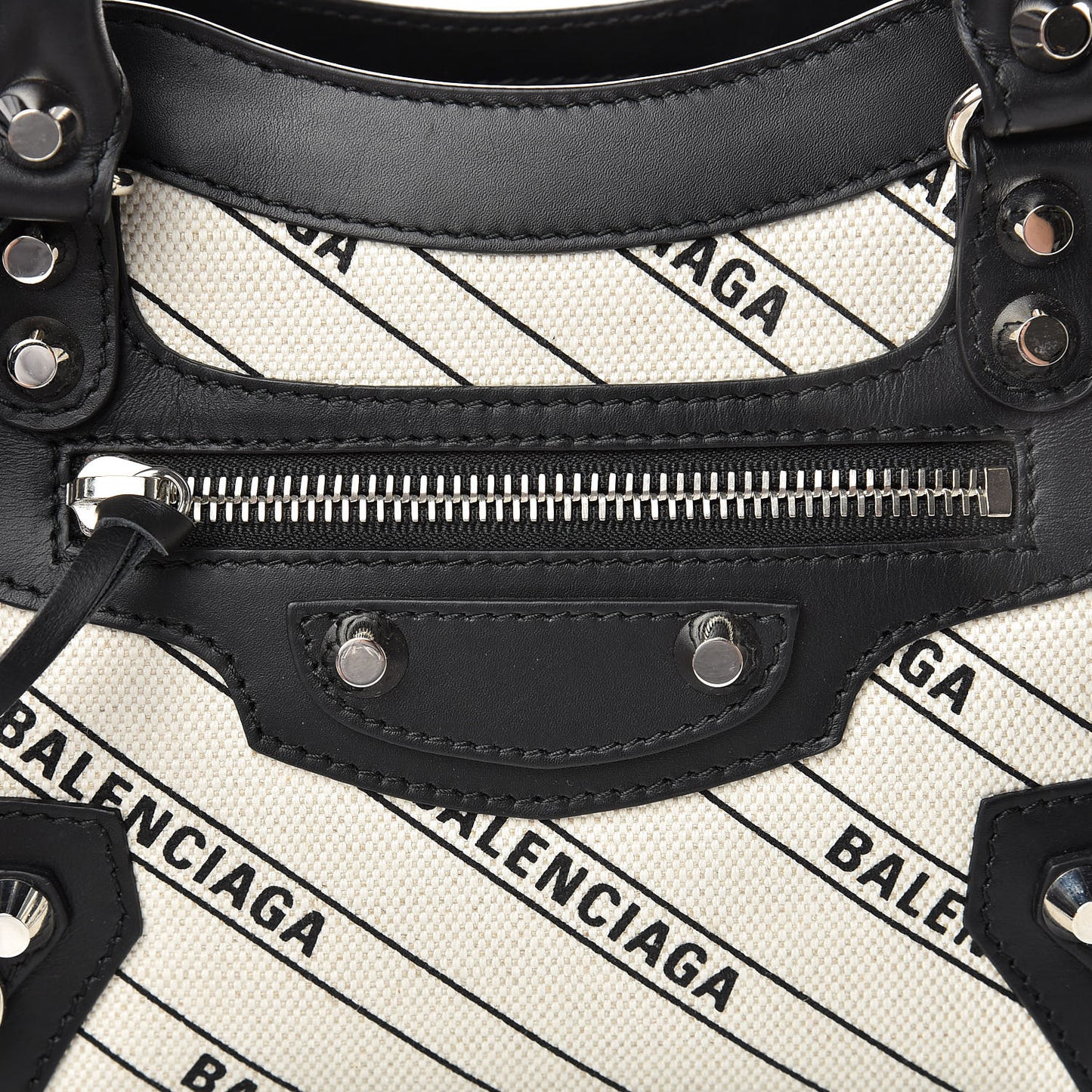 Canvas Satin Calfskin Diagonal Allover Logo Print Classic Silver Hardware Mini City Natural Black