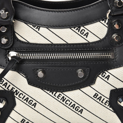 Balenciaga Canvas Satin Calfskin Diagonal Allover Logo Print Classic Silver Hardware Mini City Natural Black 8 of 10