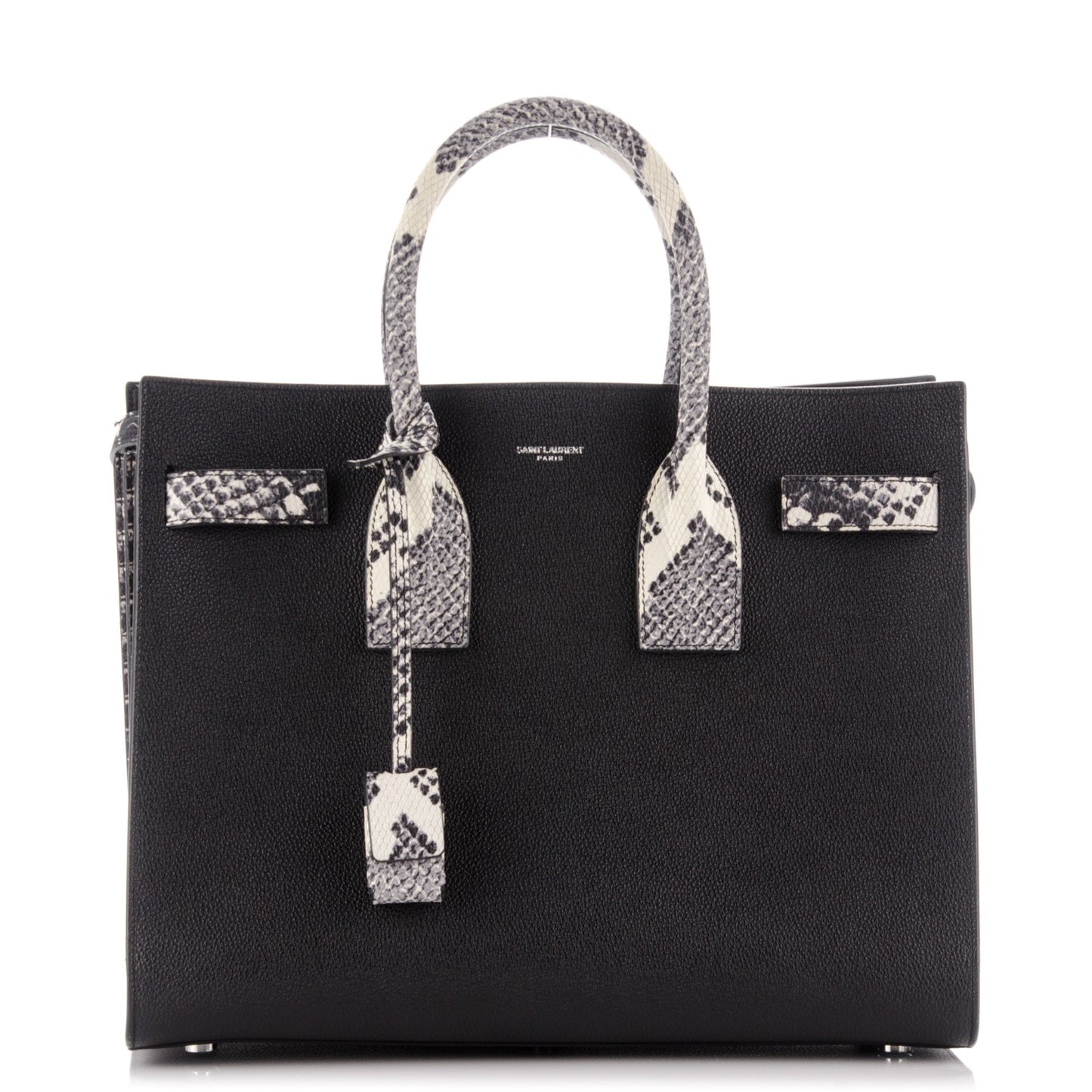 Grained Calfskin Embossed Python Small Sac De Jour Black