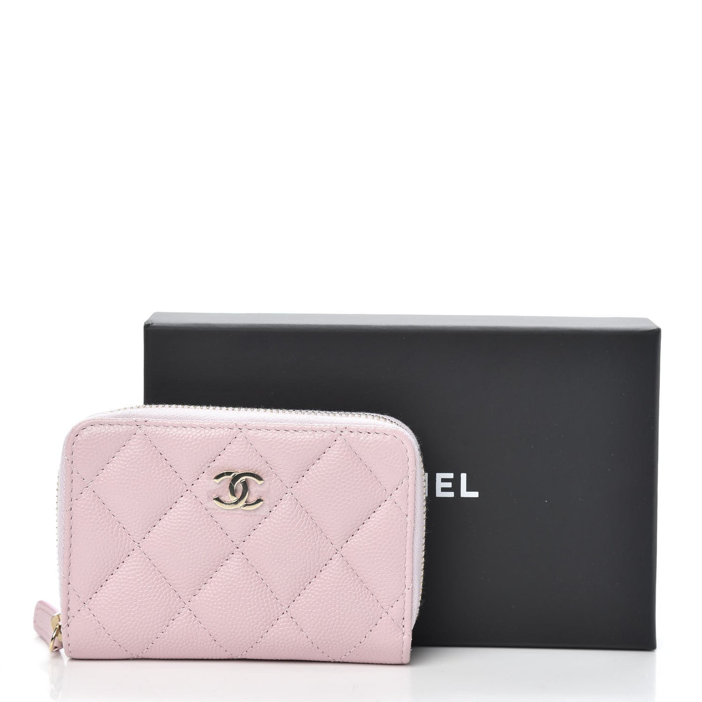 Caviar Quilted Zip Coin Purse Light Pink
