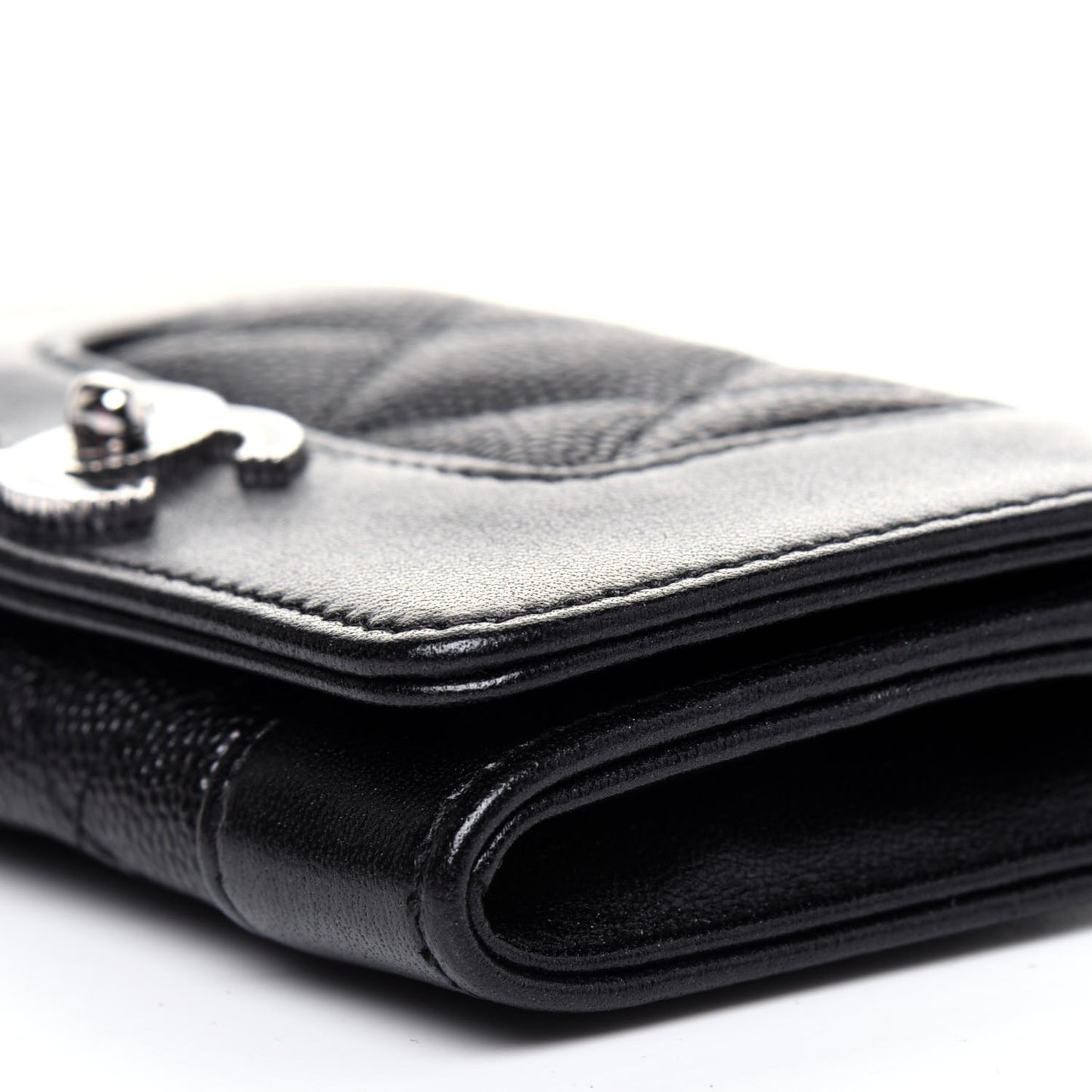 Caviar Quilted Vintage Mademoiselle Flap Card Holder Black