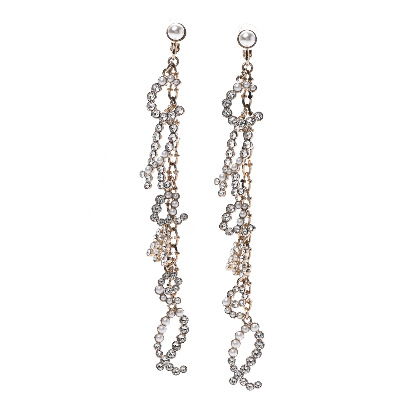 Crystal Pearl Drop Letter Earrings Silver