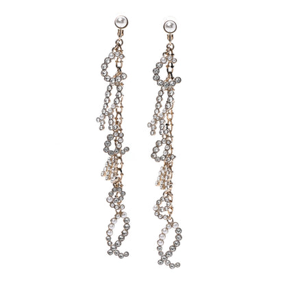 Chanel Crystal Pearl Drop Letter Earrings Silver 1 of 4