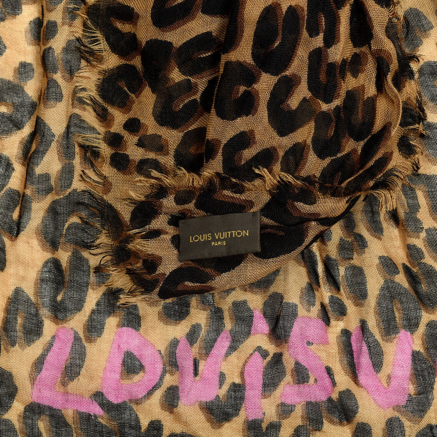 Cashmere Silk Leopard Etole Stole Marron
