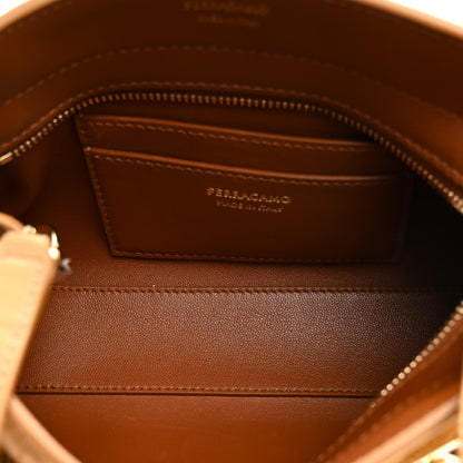 Salvatore Ferragamo Suede Alligator Embossed Mini Hug Crossbody Bag Natural Brown 5 of 10