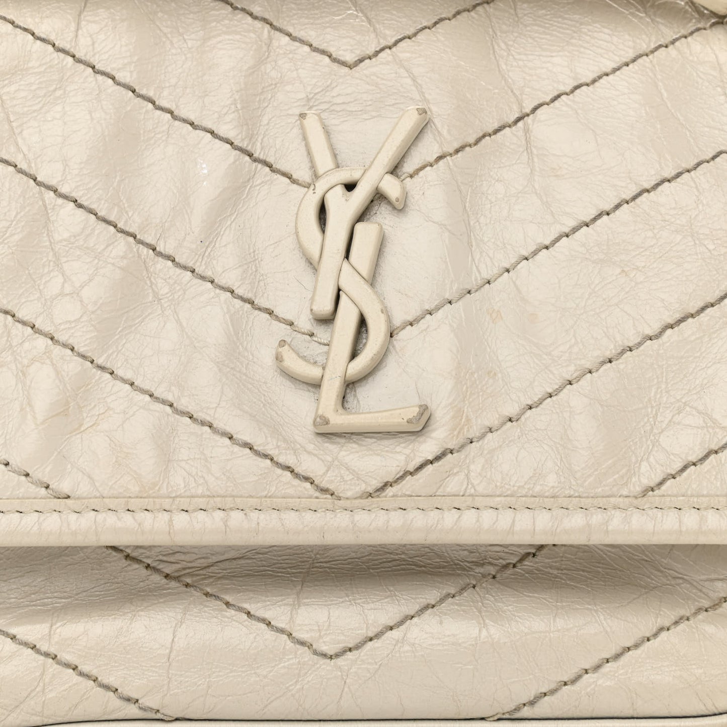 Crinkled Calfskin Matelasse Monogram Baby Niki Chain Satchel Ivory