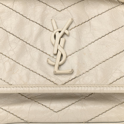 Saint Laurent Crinkled Calfskin Matelasse Monogram Baby Niki Chain Satchel Ivory 9 of 12