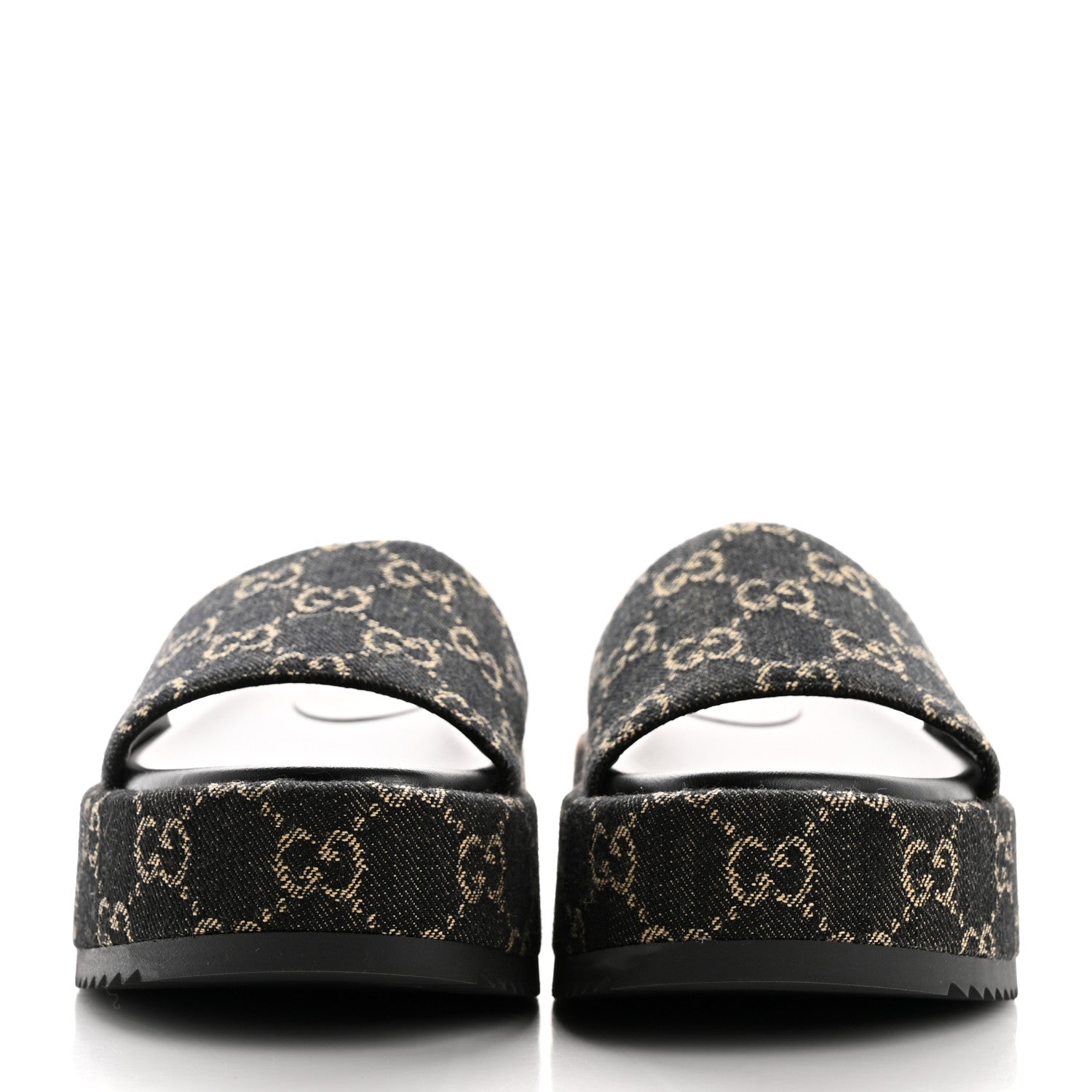 Gucci Jacquard Black Denim GG Monogram Angelina Platform 55mm Slide Sandals 36 Black Ivory 3 of 10