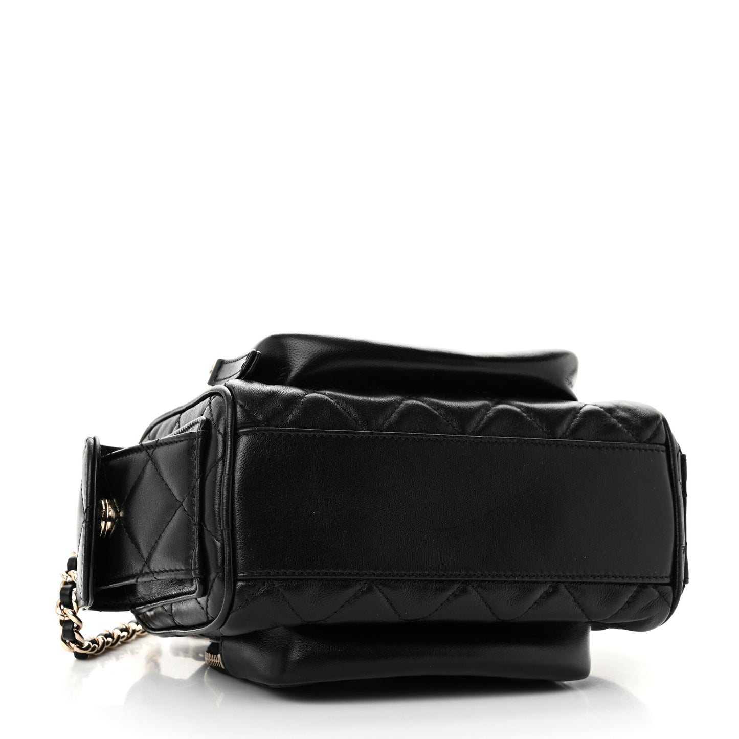 Shiny Crumpled Lambskin Quilted Small Preppy Pocket Camera Case Black