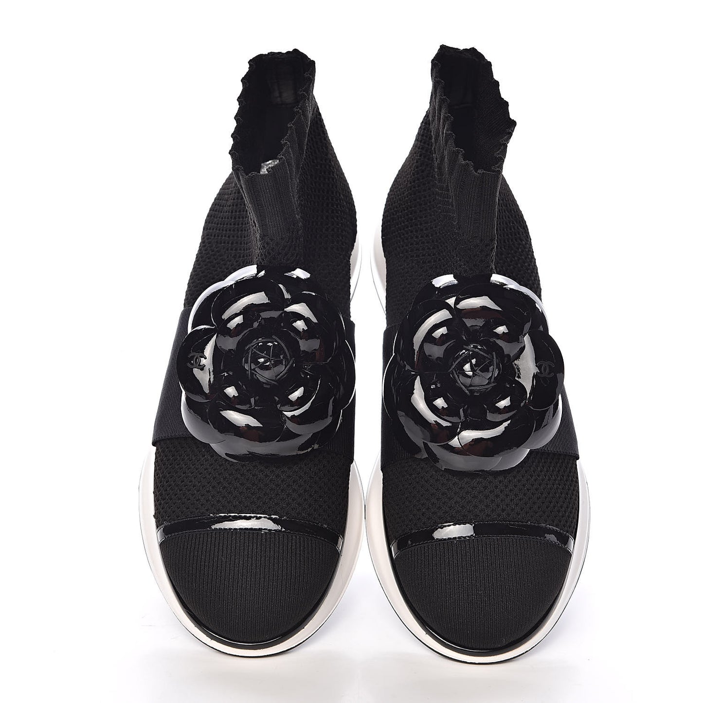 Knit Patent Calfskin Womens High Top Camellia Sneakers 36.5 Black