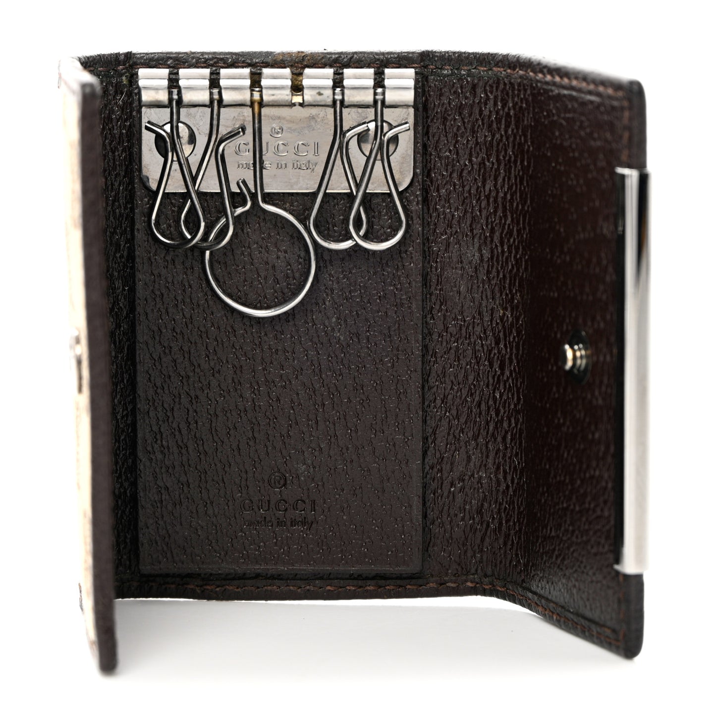 Monogram Textured Calfskin Metal Bar 6 Key Holder Case Beige Ebony Cocoa