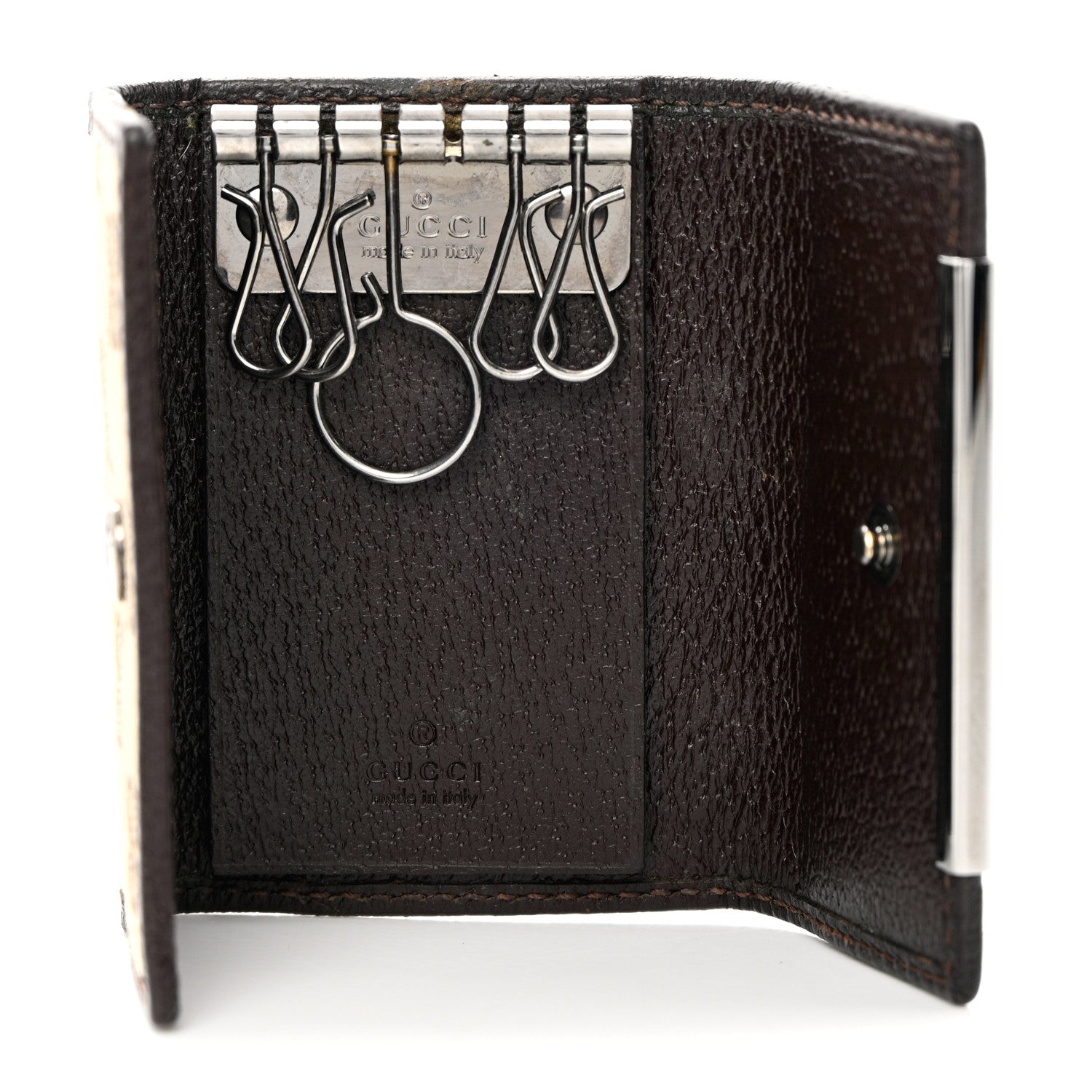 Gucci Monogram Textured Calfskin Metal Bar 6 Key Holder Case Beige Ebony Cocoa 5 of 12